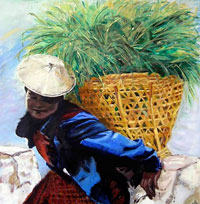 Painting: Bhutanese Woman With Basket